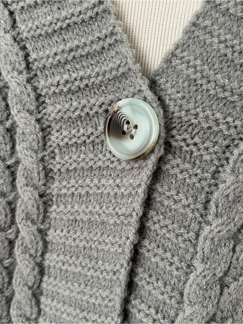 Taylor Swift Tortured Poets Department Light Gray Cable Knit Button Cardigan - Picture 2 of 7